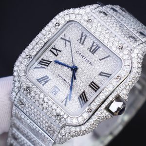 Đồng Hồ Cartier Santos Chế Tác Đính Full Kim Cương Moissanite Hong Kong 39 (2)