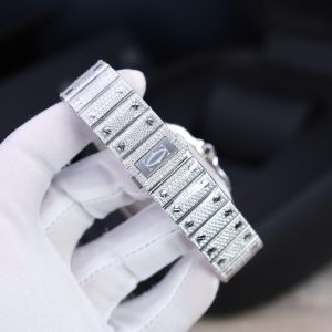 Đồng Hồ Cartier Santos Chế Tác Đính Full Kim Cương Moissanite Hong Kong 39 (2)