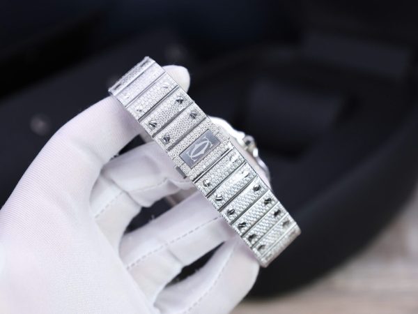 Đồng Hồ Cartier Santos Chế Tác Đính Full Kim Cương Moissanite Hong Kong 39 (2)