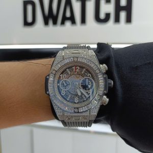 Đồng Hồ Cũ Hublot Big Bang Đính Full Kim Cương Niềng Baguette 44mm