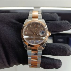 Đồng Hồ Cũ Rolex DateJust 126334 Demi Vàng Hồng Mặt Số Chocolate Clean 41mm