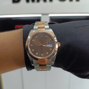 Đồng Hồ Cũ Rolex DateJust 126334 Demi Vàng Hồng Mặt Số Chocolate Clean 41mm