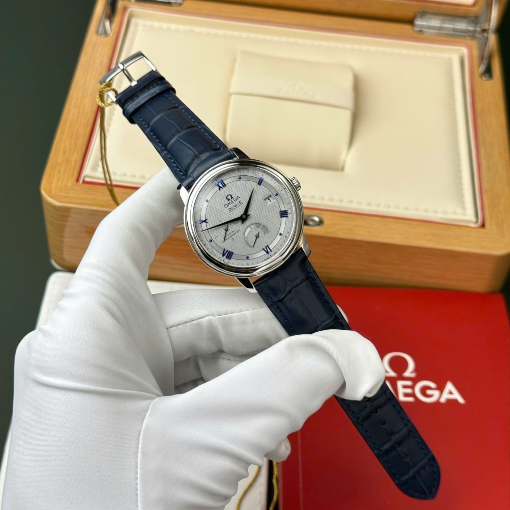 Đồng Hồ Omega De Ville Prestige Power Reserve Rep 11 Cao Cấp Mặt Xám Cọc Số Màu Xanh 39 (2)