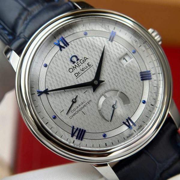 Đồng Hồ Omega De Ville Prestige Power Reserve Rep 11 Cao Cấp Mặt Xám Cọc Số Màu Xanh 39 (2)