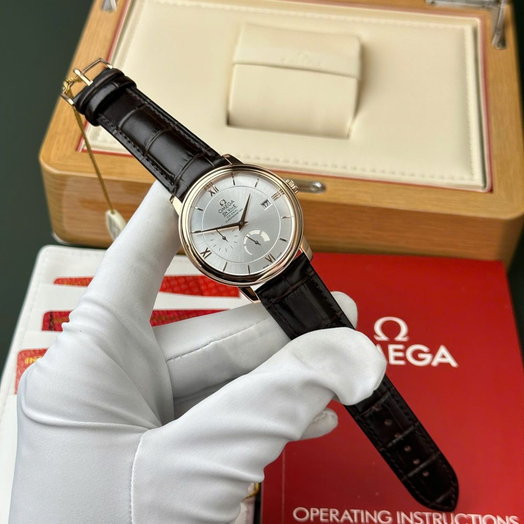 Đồng Hồ Omega De Ville Prestige Power Reserve Rep 11 Mạ Vàng Hồng Dây Da 39 (2)