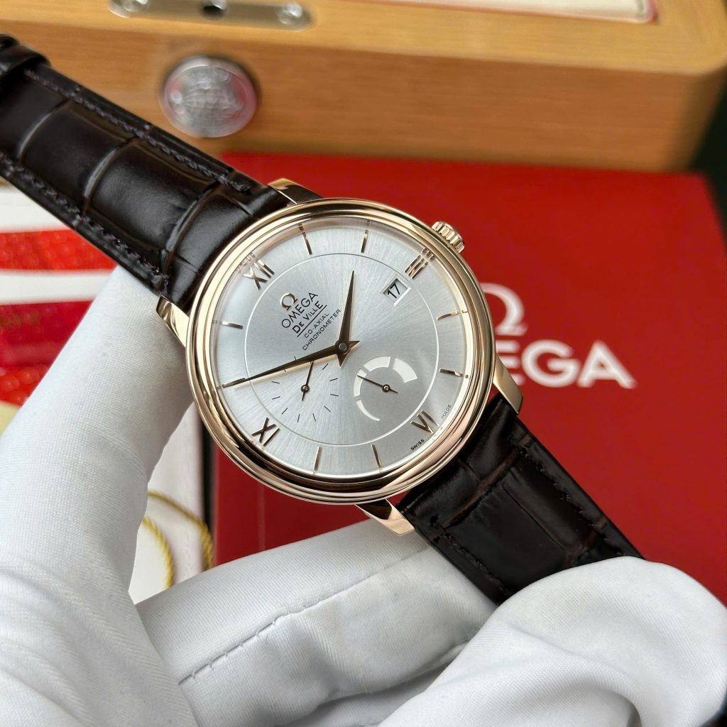 Đồng Hồ Omega De Ville Prestige Power Reserve Rep 11 Mạ Vàng Hồng Dây Da 39 (2)