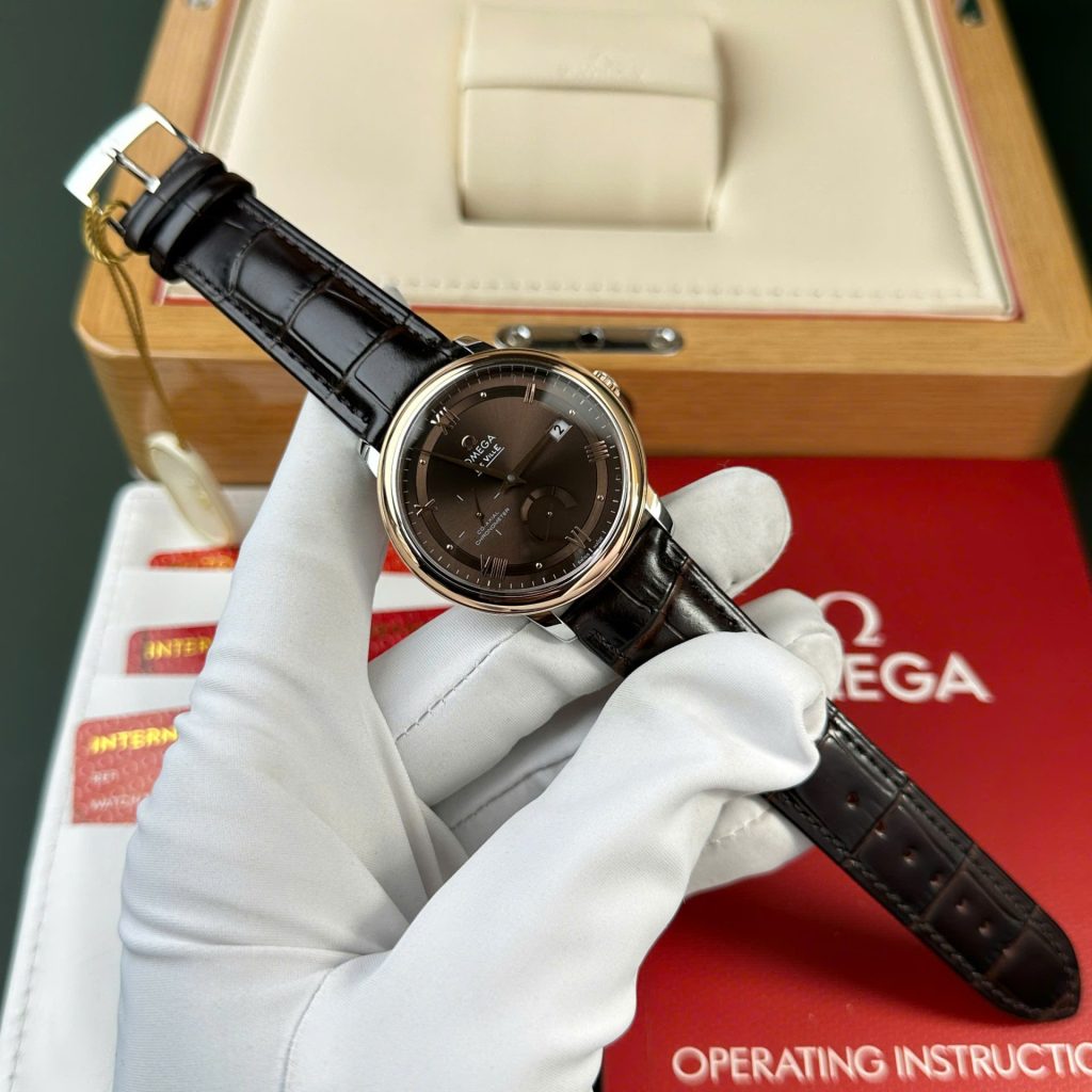 Đồng Hồ Omega De Ville Prestige Power Reserve Replica 11 Mặt Nâu Dây Da 39 (2)