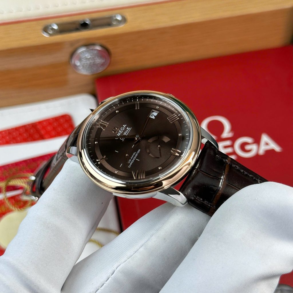 Đồng Hồ Omega De Ville Prestige Power Reserve Replica 11 Mặt Nâu Dây Da 39 (2)