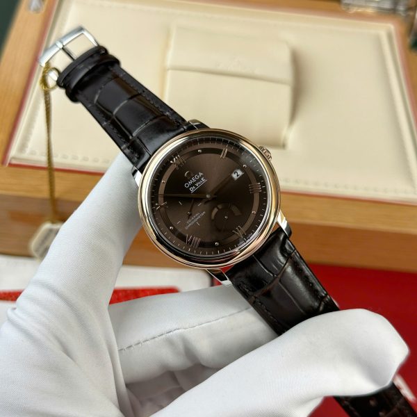 Đồng Hồ Omega De Ville Prestige Power Reserve Replica 11 Mặt Nâu Dây Da 39 (2)