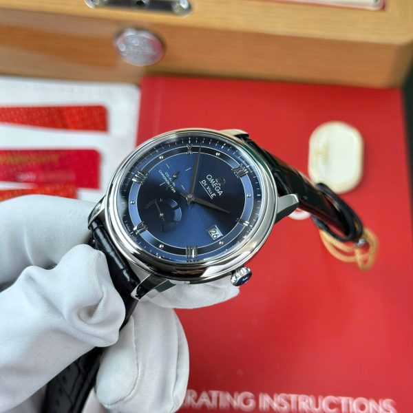 Đồng Hồ Omega De Ville Prestige Power Reserve Replica 11 Mặt Xanh Blue Dây Da 39 (2)