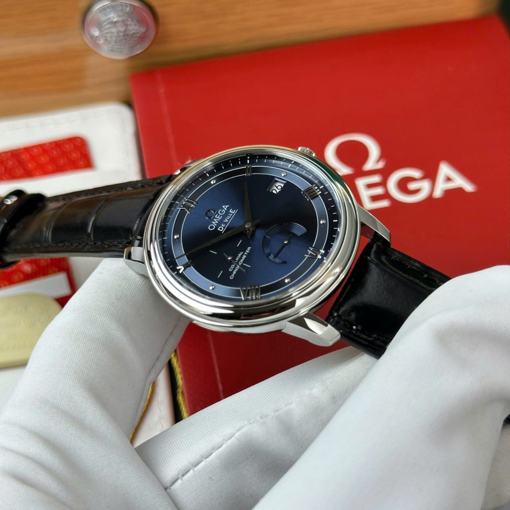 Đồng Hồ Omega De Ville Prestige Power Reserve Replica 11 Mặt Xanh Blue Dây Da 39 (2)