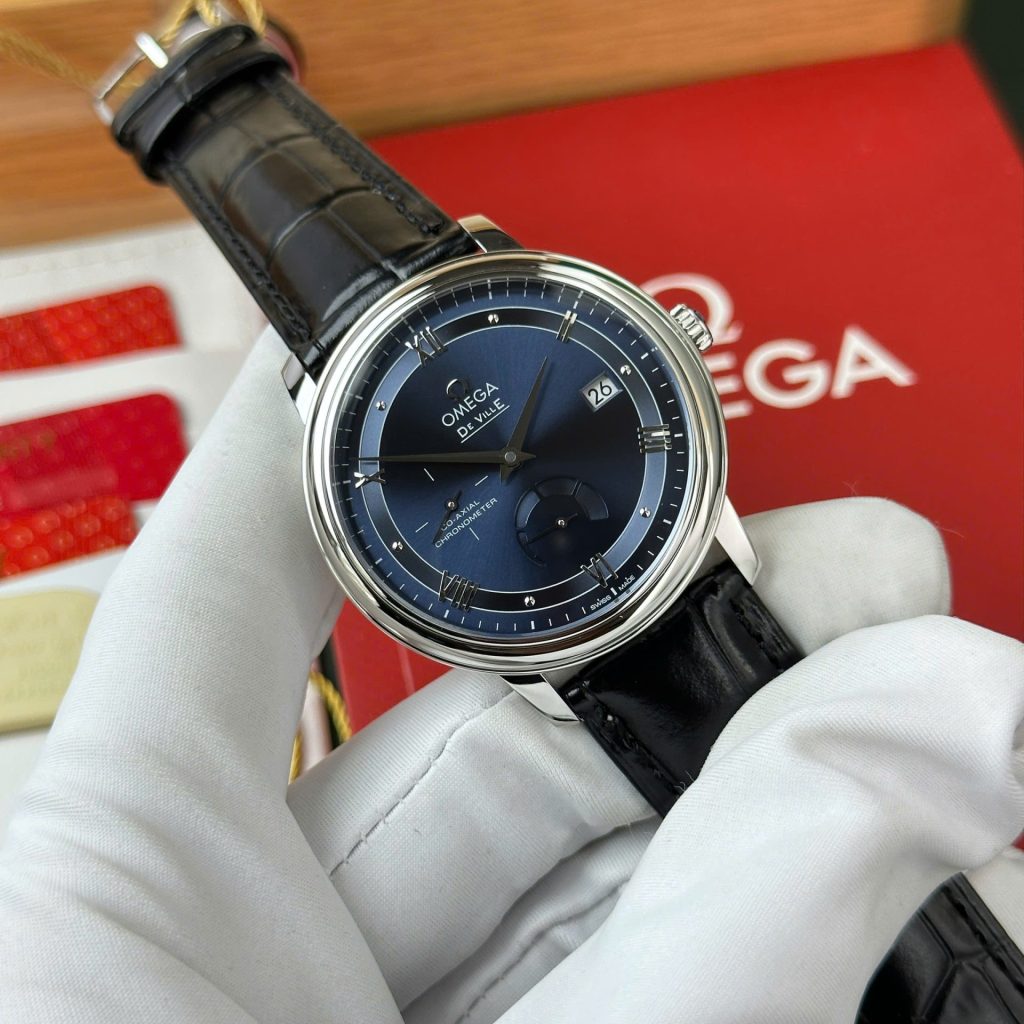 Đồng Hồ Omega De Ville Prestige Power Reserve Replica 11 Mặt Xanh Blue Dây Da 39 (2)