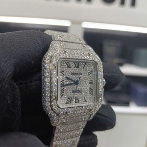 Đồng Hồ Rep 11 Cũ Cartier Santos Đính Full Kim Cương Moissanite 35MM