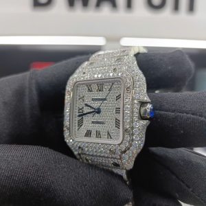 Đồng Hồ Rep 11 Cũ Cartier Santos Đính Full Kim Cương Moissanite 35MM