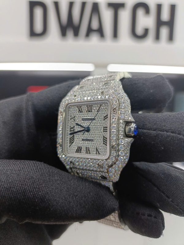 Đồng Hồ Rep 11 Cũ Cartier Santos Đính Full Kim Cương Moissanite 35MM