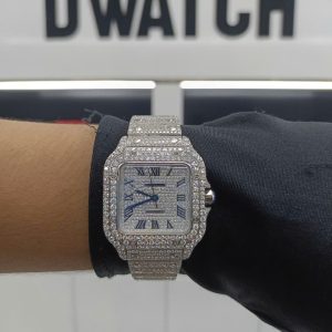 Đồng Hồ Rep 11 Cũ Cartier Santos Đính Full Kim Cương Moissanite 35MM