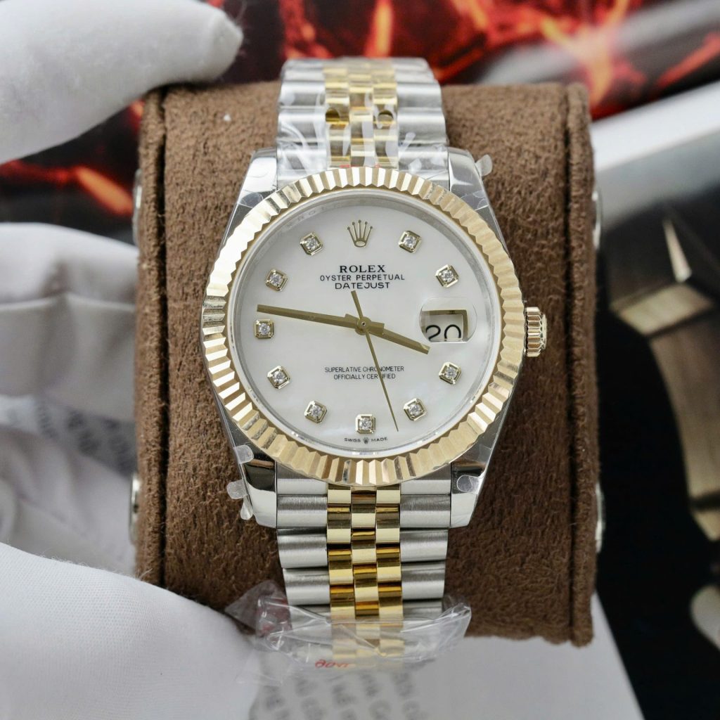 Đồng Hồ Rolex DateJust Chế Tác Bọc Vàng Thật Mặt Khảm Xà Cừ Nhà Máy GM 41mm (2)