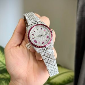 Đồng Hồ Rolex DateJust Chế Tác Ruby + Kim Cương Moissanite Hong Kong 41mm (2)