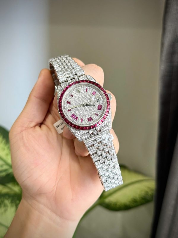 Đồng Hồ Rolex DateJust Chế Tác Ruby + Kim Cương Moissanite Hong Kong 41mm (2)