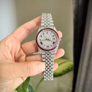 Đồng Hồ Rolex DateJust Chế Tác Ruby + Kim Cương Moissanite Hong Kong 41mm (2)