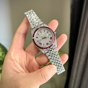 Đồng Hồ Rolex DateJust Chế Tác Ruby + Kim Cương Moissanite Hong Kong 41mm (2)