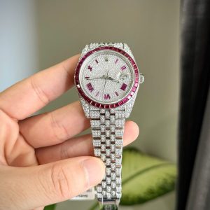 Đồng Hồ Rolex DateJust Chế Tác Ruby + Kim Cương Moissanite Hong Kong 41mm (2)