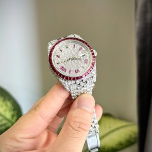 Đồng Hồ Rolex DateJust Chế Tác Ruby + Kim Cương Moissanite Hong Kong 41mm (2)