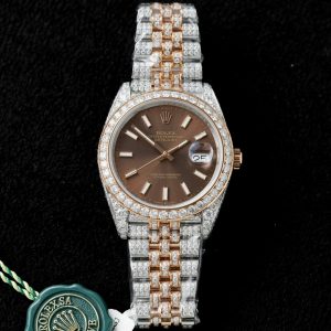 Đồng Hồ Rolex DateJust Mặt Chocolate Chế Tác Bọc Vàng Đính Kim Cương Moissanite 41mm (2)