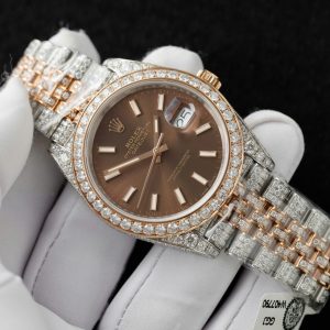 Đồng Hồ Rolex DateJust Mặt Chocolate Chế Tác Bọc Vàng Đính Kim Cương Moissanite 41mm (2)