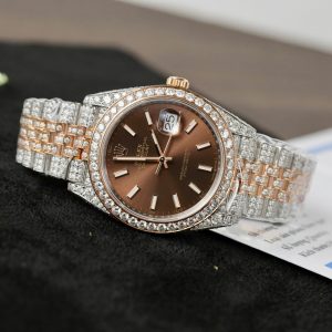 Đồng Hồ Rolex DateJust Mặt Chocolate Chế Tác Bọc Vàng Đính Kim Cương Moissanite 41mm (2)