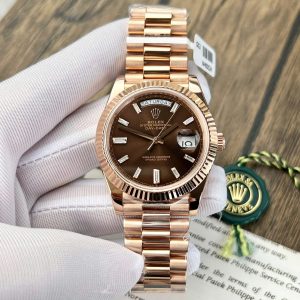 Đồng Hồ Rolex Day-Date 228235 Rep 11 Cao Cấp Mặt Số Chocolate Bọc Vàng Thật Trọng Lượng 185grams QF 40mm (2)