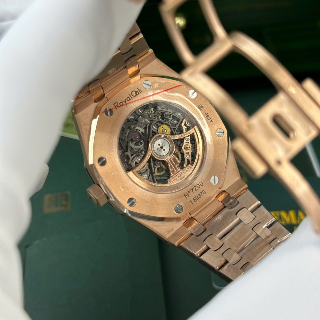 Đồng Hồ Audemars Piguet Royal Oak 15407 Replica 11 Màu Vàng Hồng Mặt Lộ Cơ Nhà Máy THB 41mm (2)