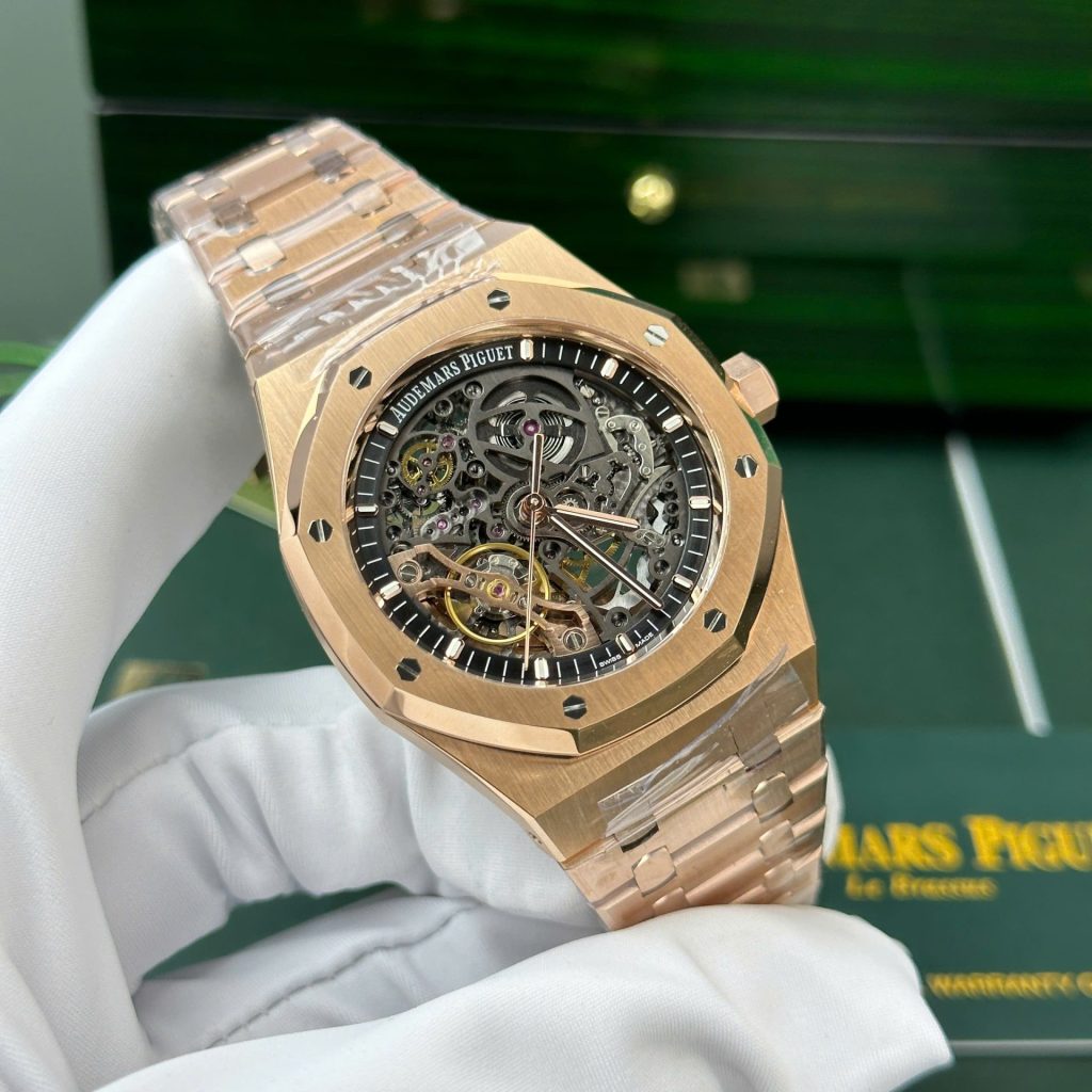 Đồng Hồ Audemars Piguet Royal Oak 15407 Replica 11 Màu Vàng Hồng Mặt Lộ Cơ Nhà Máy THB 41mm (2)