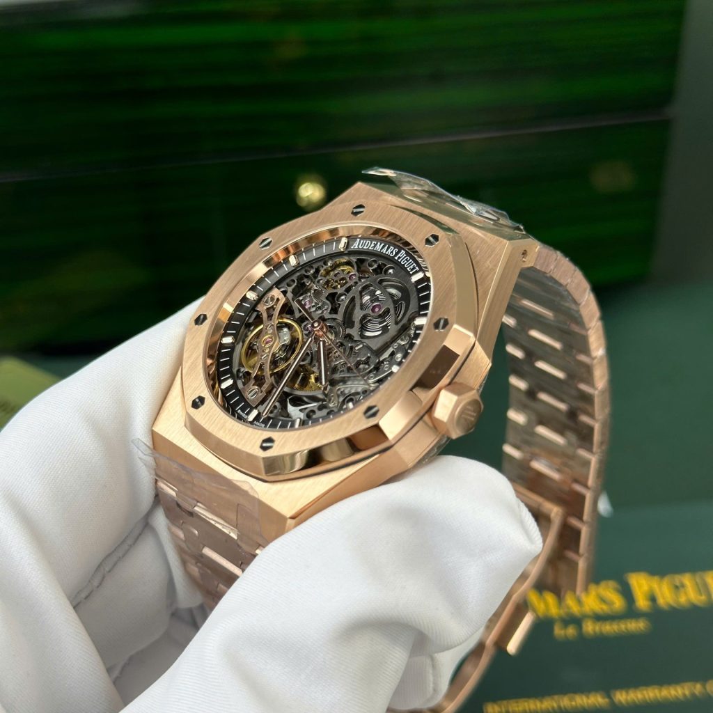 Đồng Hồ Audemars Piguet Royal Oak 15407 Replica 11 Màu Vàng Hồng Mặt Lộ Cơ Nhà Máy THB 41mm (2)