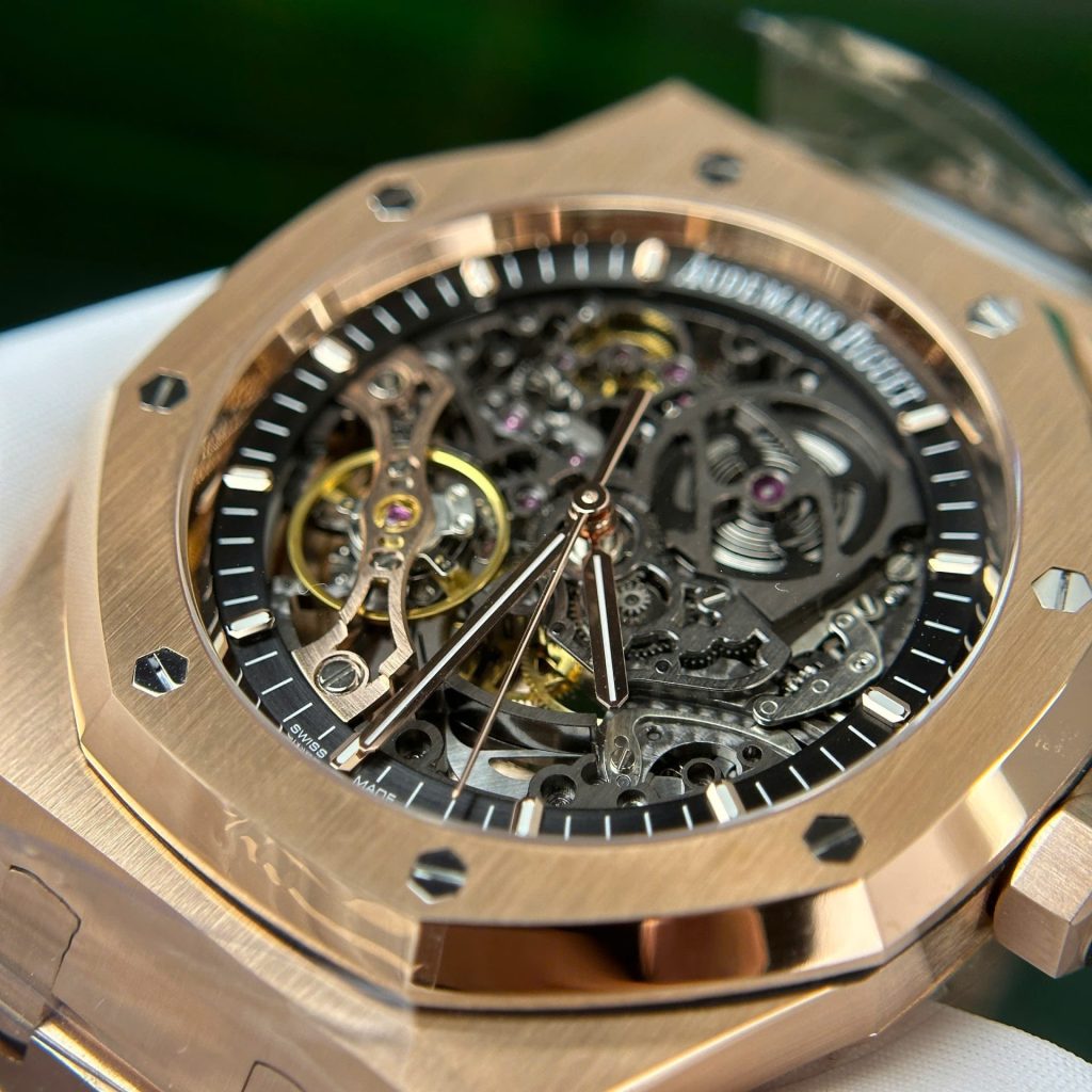 Đồng Hồ Audemars Piguet Royal Oak 15407 Replica 11 Màu Vàng Hồng Mặt Lộ Cơ Nhà Máy THB 41mm (2)