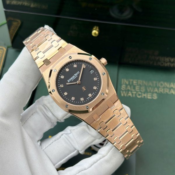 Đồng Hồ Audemars Piguet Royal Oak Jumbo Extra-Thin 15207OR Rep 11 Cao Cấp Mặt Đen Nhà Máy IP 39mm (2)