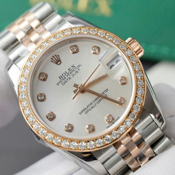 Đồng Hồ Chế Tác Rolex DateJust Nữ Đính Kim Cương Moissanite 31mm (2)