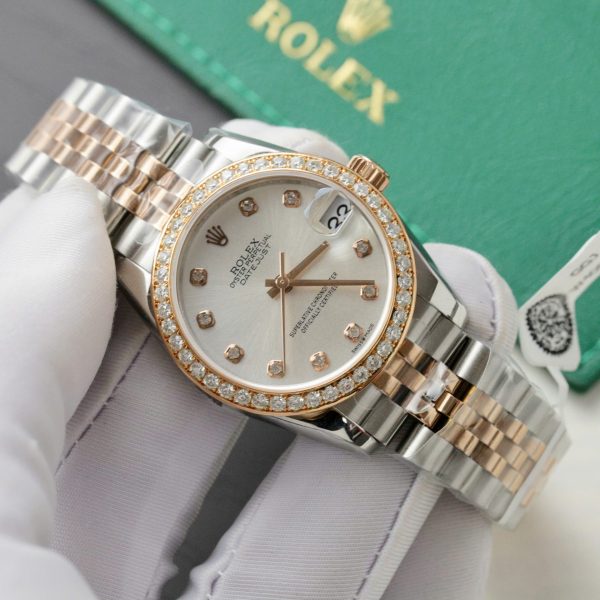 Đồng Hồ Chế Tác Rolex DateJust Nữ Đính Kim Cương Moissanite 31mm (2)