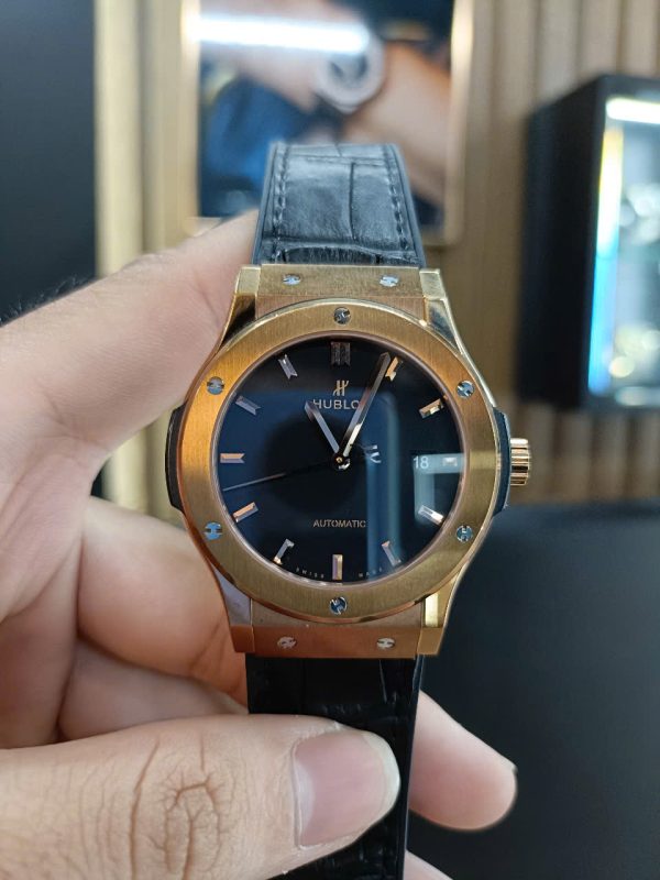 Đồng Hồ Cũ Hublot Replica Classic Fusion Mạ Vàng Hồng Dây Da Tinh Chỉnh 42mm