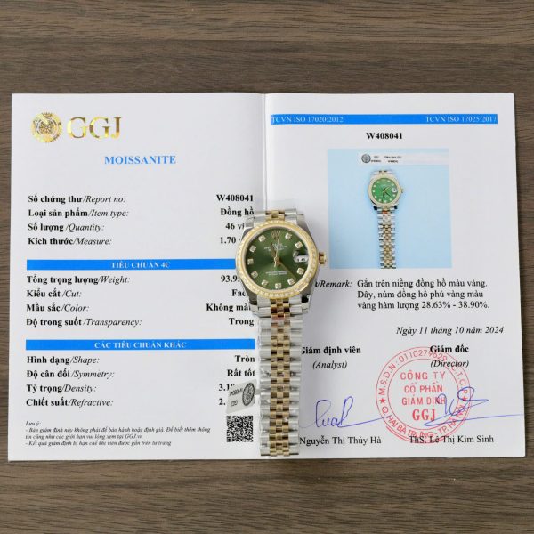 Đồng Hồ Rolex DateJust Nữ Chế Tác Bọc Vàng Thật Đính Kim Cương Moissanite Mặt Xanh Lá Cây GMF 31mm (1)