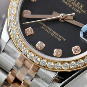 Đồng Hồ Rolex DateJust Rep 11 Cao Cấp Mặt Đen Viền Đính Kim Cương Moissanite 31mm (2)