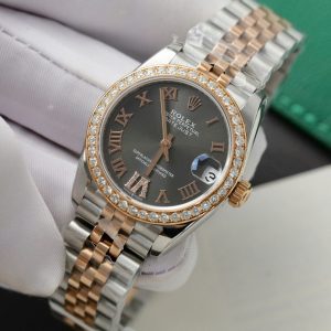 Đồng Hồ Rolex DateJust Rep 11 Cao Cấp Mặt Xám Viền Đính Kim Cương Moissanite 31mm (2)