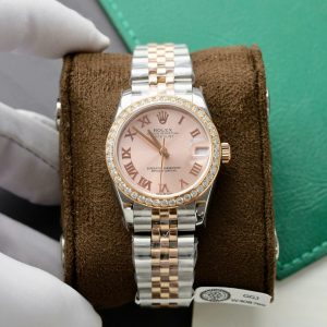 Đồng Hồ Rolex DateJust Replica 11 Cọc Số La Mã Viền Đính Kim Cương Moissanite 31mm (2)