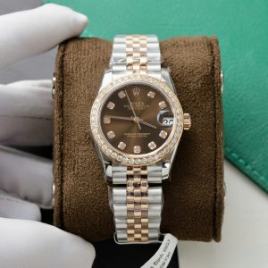 Đồng Hồ Rolex DateJust Replica 11 Mặt Chocolate Viền Đính Kim Cương Moissanite 31mm (2)