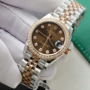 Đồng Hồ Rolex DateJust Replica 11 Mặt Chocolate Viền Đính Kim Cương Moissanite 31mm (2)