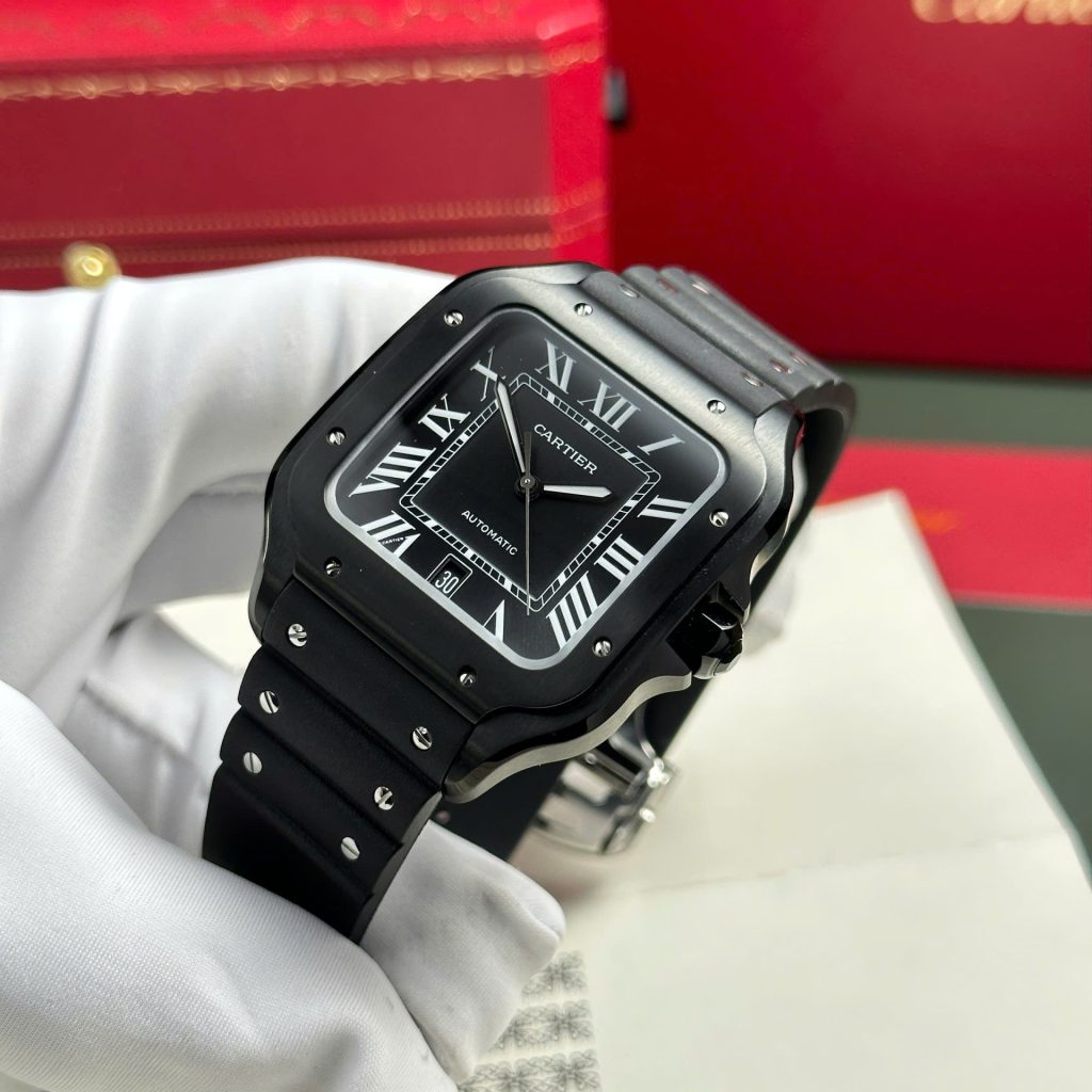 Đồng Hồ Cartier Santos Replica 11 Màu Đen Dây Cao Su Nhà Máy BV 39 (2)