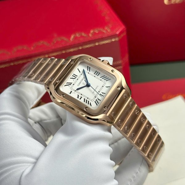 Đồng Hồ Cartier Santos Replica 11 Nữ Mạ Vàng Hồng Mặt Trắng Nhà Máy BV 35 (2)