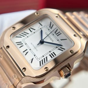 Đồng Hồ Cartier Santos Replica 11 Nữ Mạ Vàng Hồng Mặt Trắng Nhà Máy BV 35 (2)