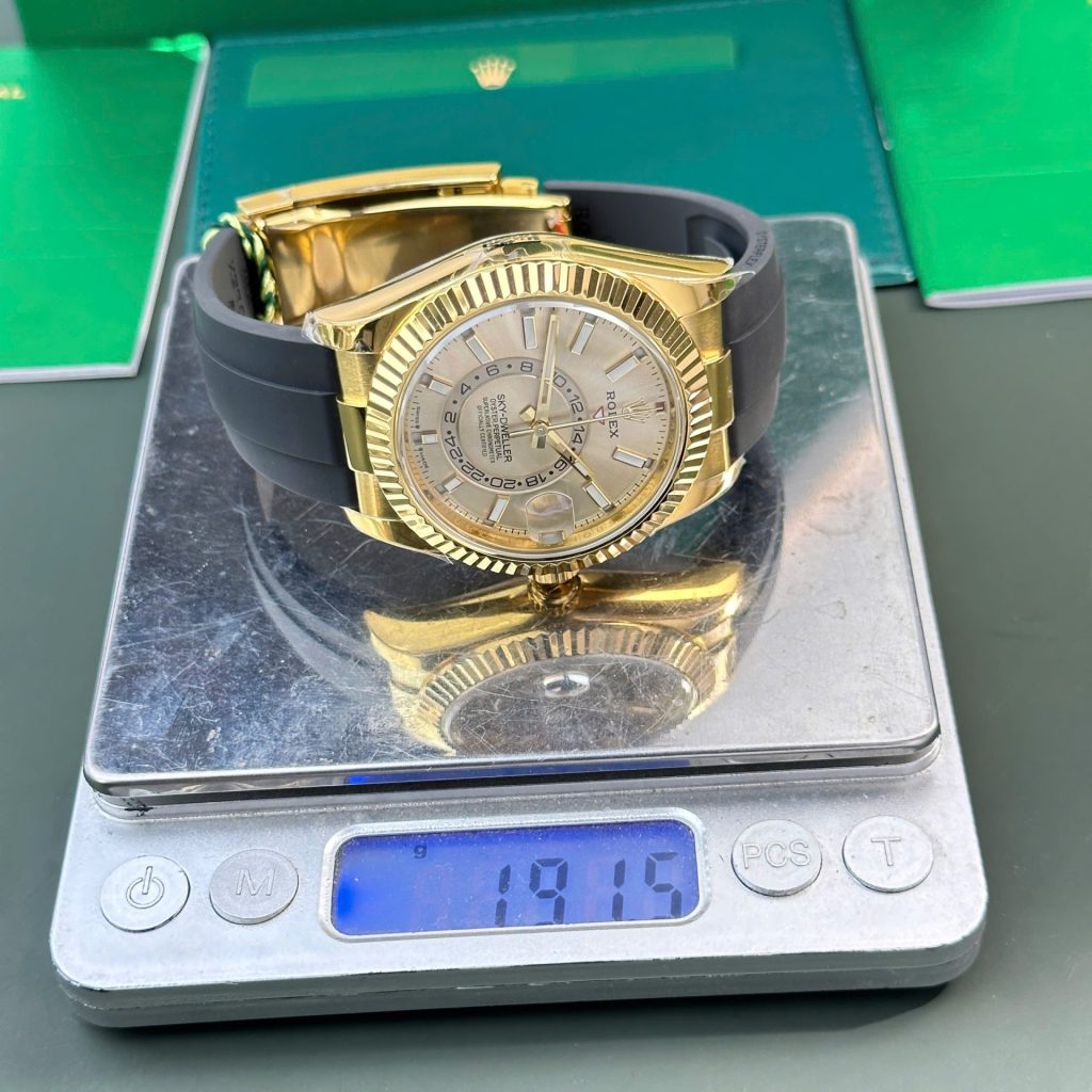 Đồng Hồ Rolex Sky-Dweller 326238 Mặt Vàng Chế Tác Trọng Lượng 190 Gram ZF Factory 42mm (1)