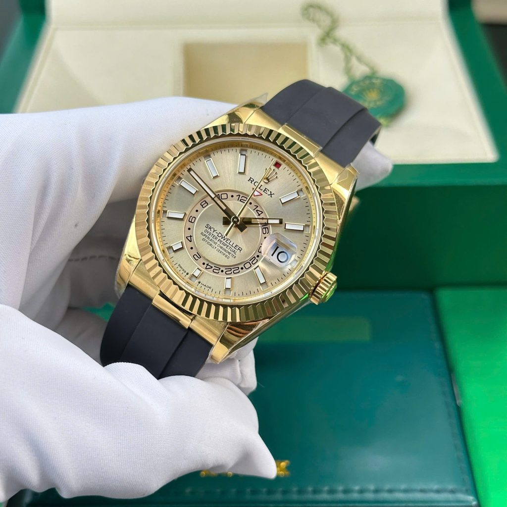 Đồng Hồ Rolex Sky-Dweller 326238 Mặt Vàng Chế Tác Trọng Lượng 190 Gram ZF Factory 42mm (2)